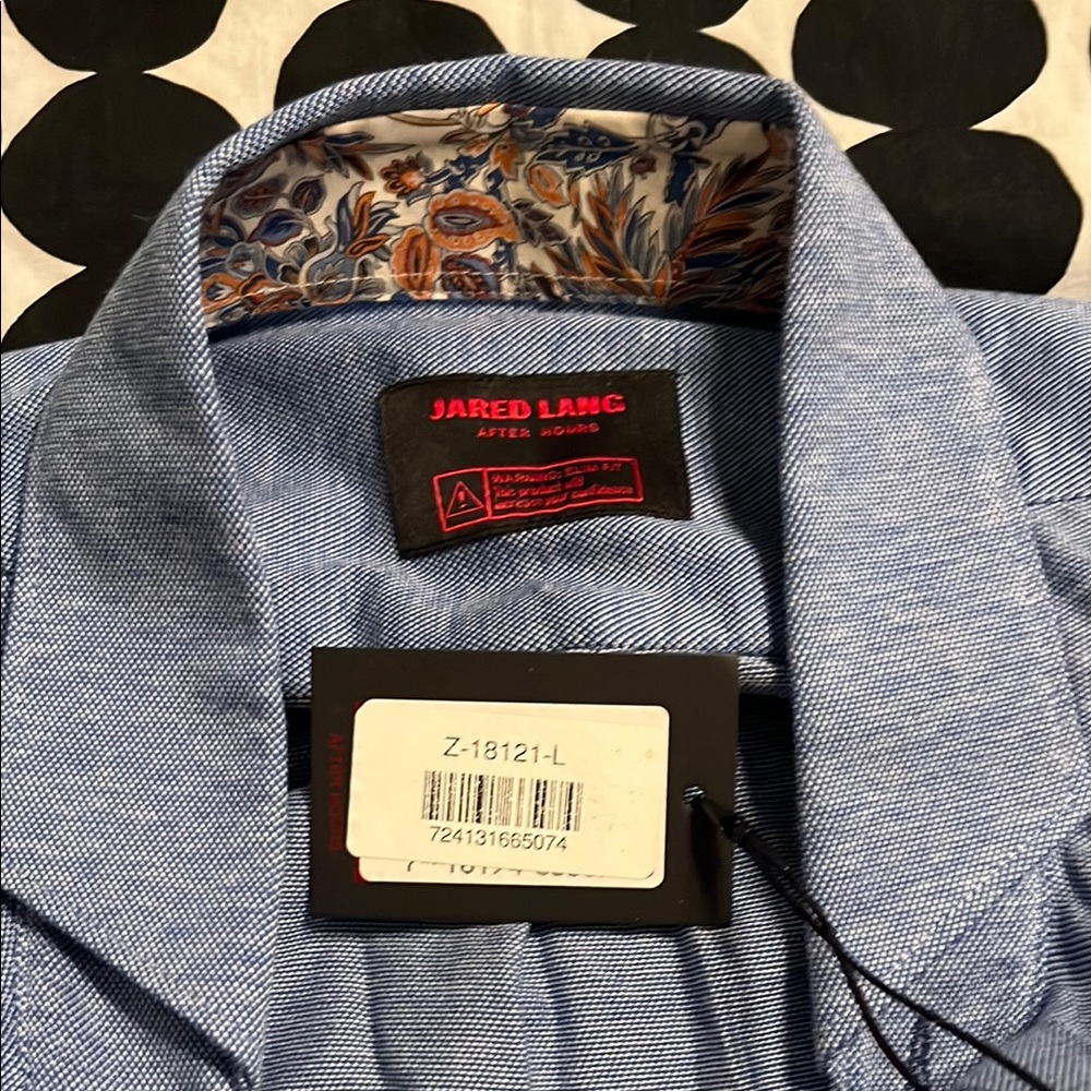 Jared Lang Textured Blue Shirt with Floral Collar